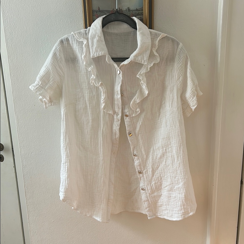 White Casual Button Down Shirt Crisp Cotton
